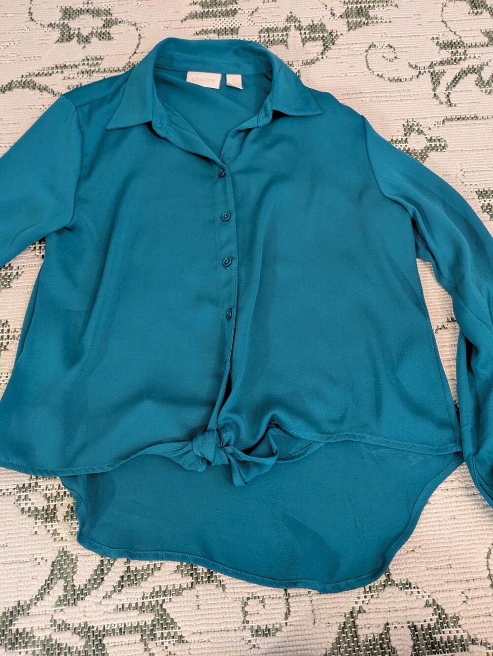 Chico's Turquoise Tie Front Top Size 0
